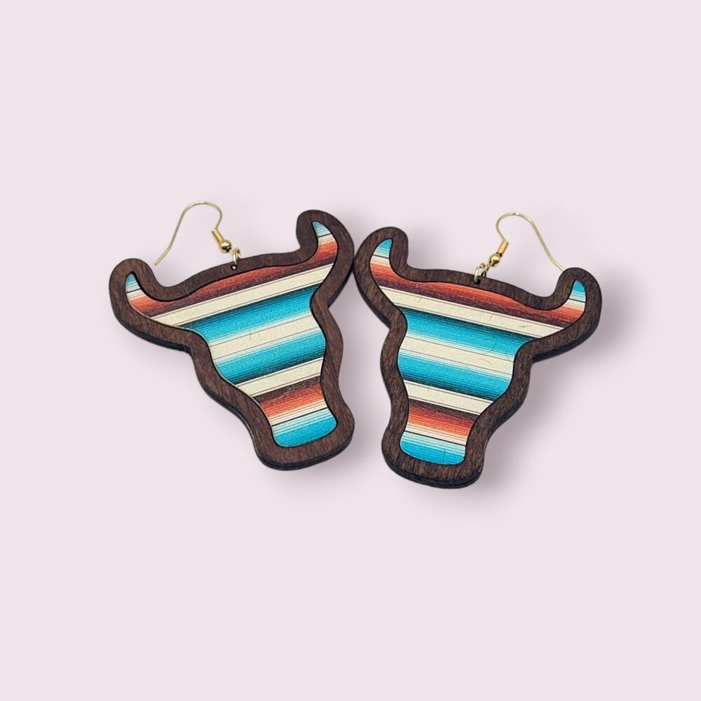 NWT Santa Fe Stripes Brown Cow Print Style Wooden Earrings - Picture 4 of 5